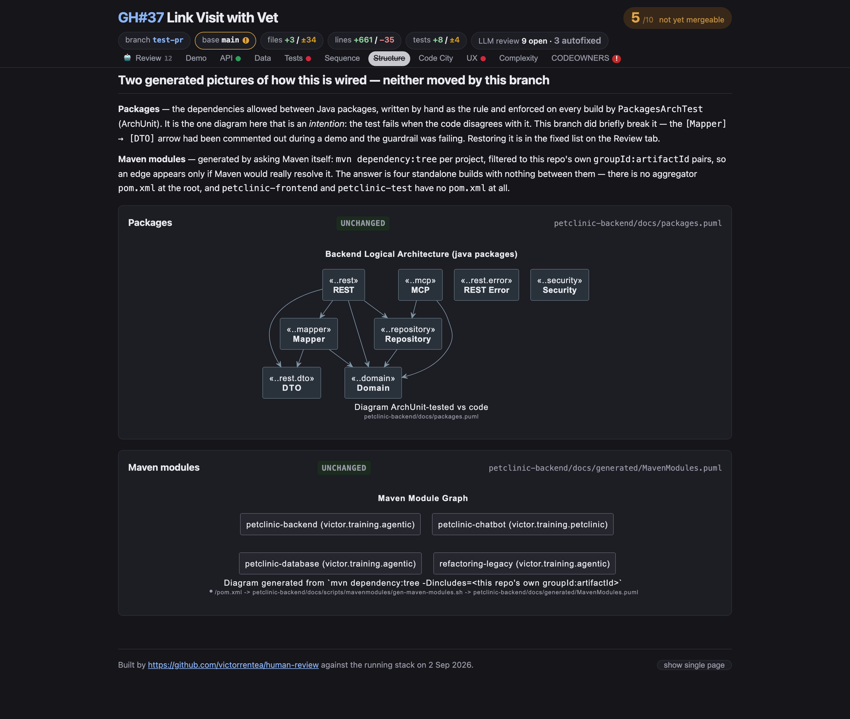 Structure tab, dark theme