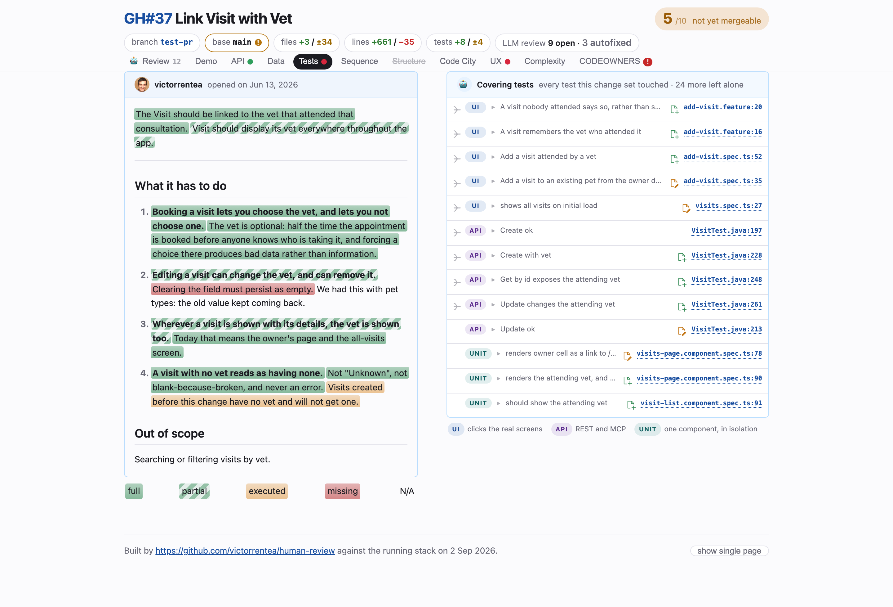 Tests tab, light theme